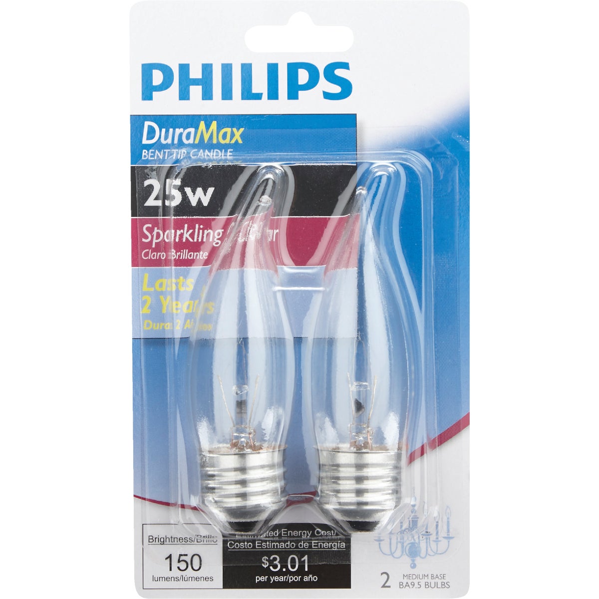 Philips DuraMax 25W Clear Medium BA9.5 Incandescent Bent Tip Light Bulb (2-Pack)