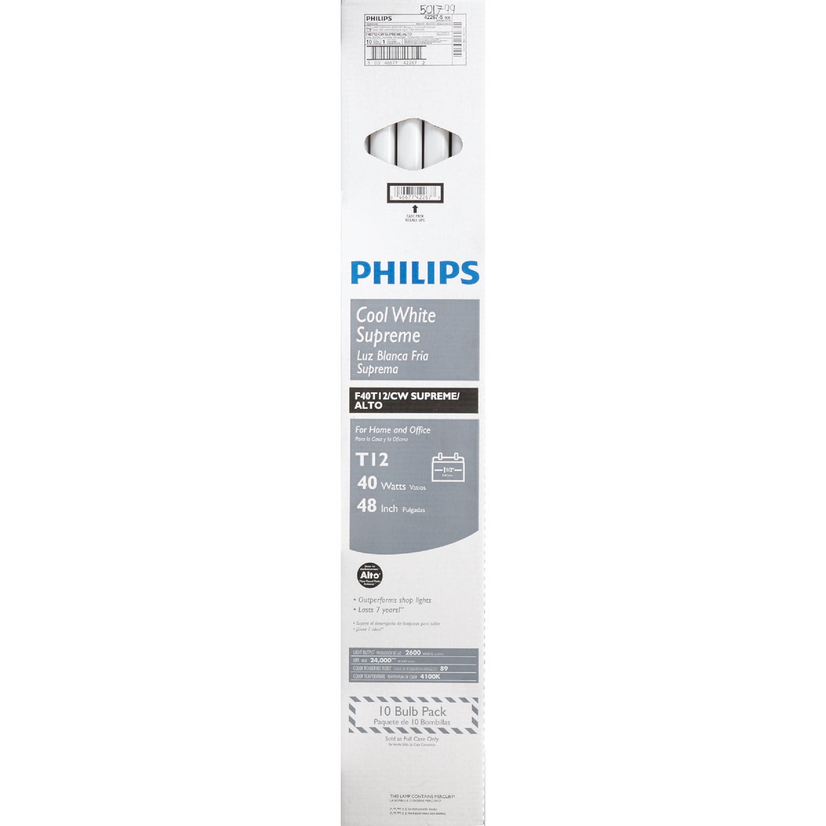 Philips ALTO 40W 48 In. Cool White T12 Medium Bi-Pin Fluorescent Tube Light Bulb (10-Pack)