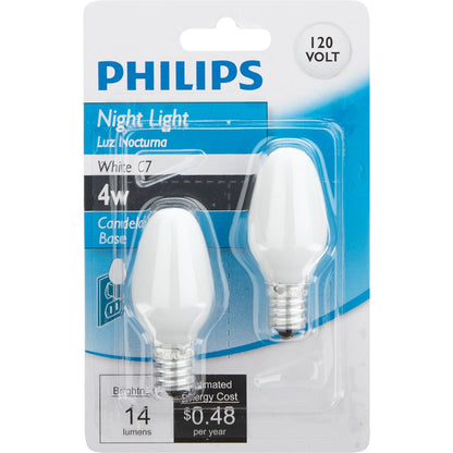 Philips 4W White Candelabra C7 Incandescent Night Light Bulb (2-Pack)