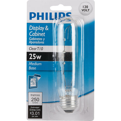 Philips 25W Clear Medium Tubular T10 Incandescent Display Light Bulb