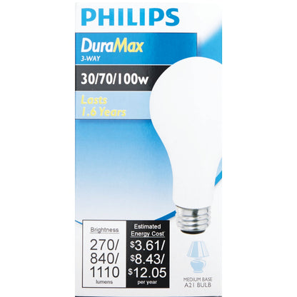 Philips Duramax 30/70/100W Frosted Soft White Medium Base A21 Incandescent 3-Way Light Bulb