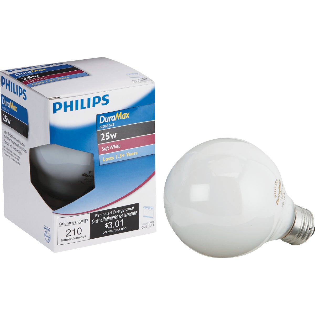 Philips DuraMax 25W Frosted Soft White Medium G25 Incandescent Globe Light Bulb