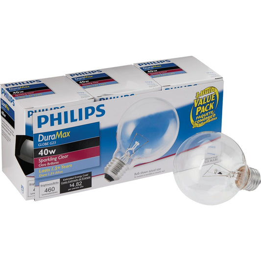 Philips DuraMax 40W Clear Medium G25 Incandescent Globe Light Bulb (3-Pack)