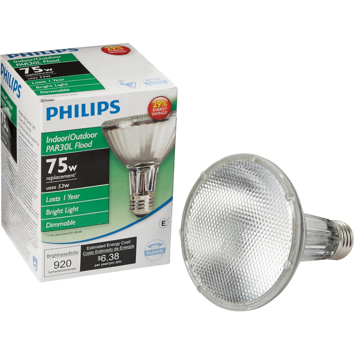 Philips EcoVantage 75W Equivalent Medium Base PAR30L Long Neck Halogen Floodlight Light Bulb