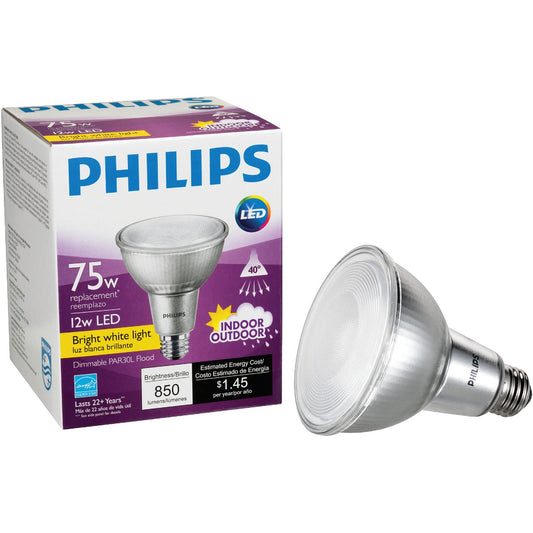 Philips 75W Equivalent Bright White PAR30 Long Neck Medium LED Floodlight Light Bulb