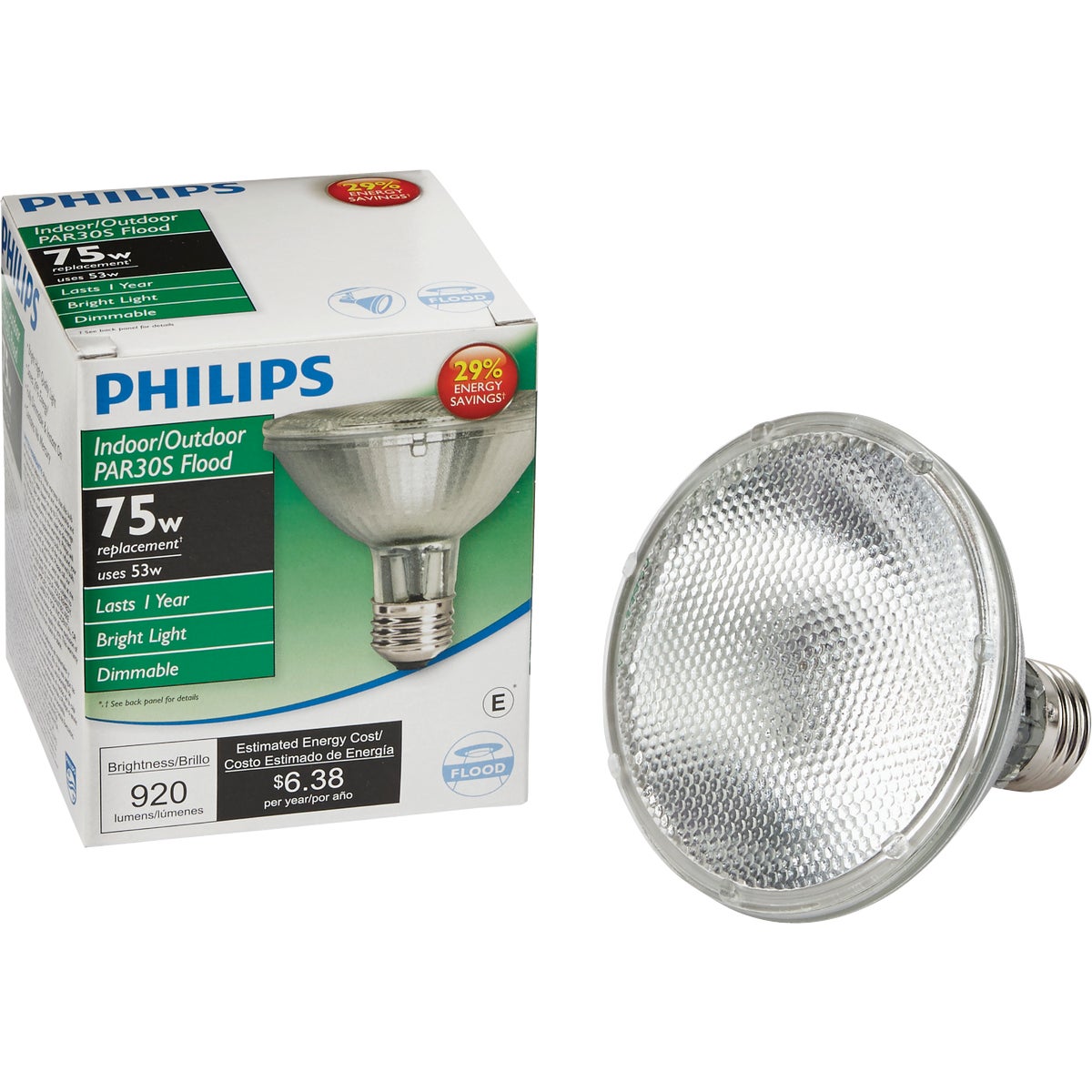 Philips EcoVantage 75W Equivalent Medium Base PAR30S Short Neck Halogen Floodlight Light Bulb