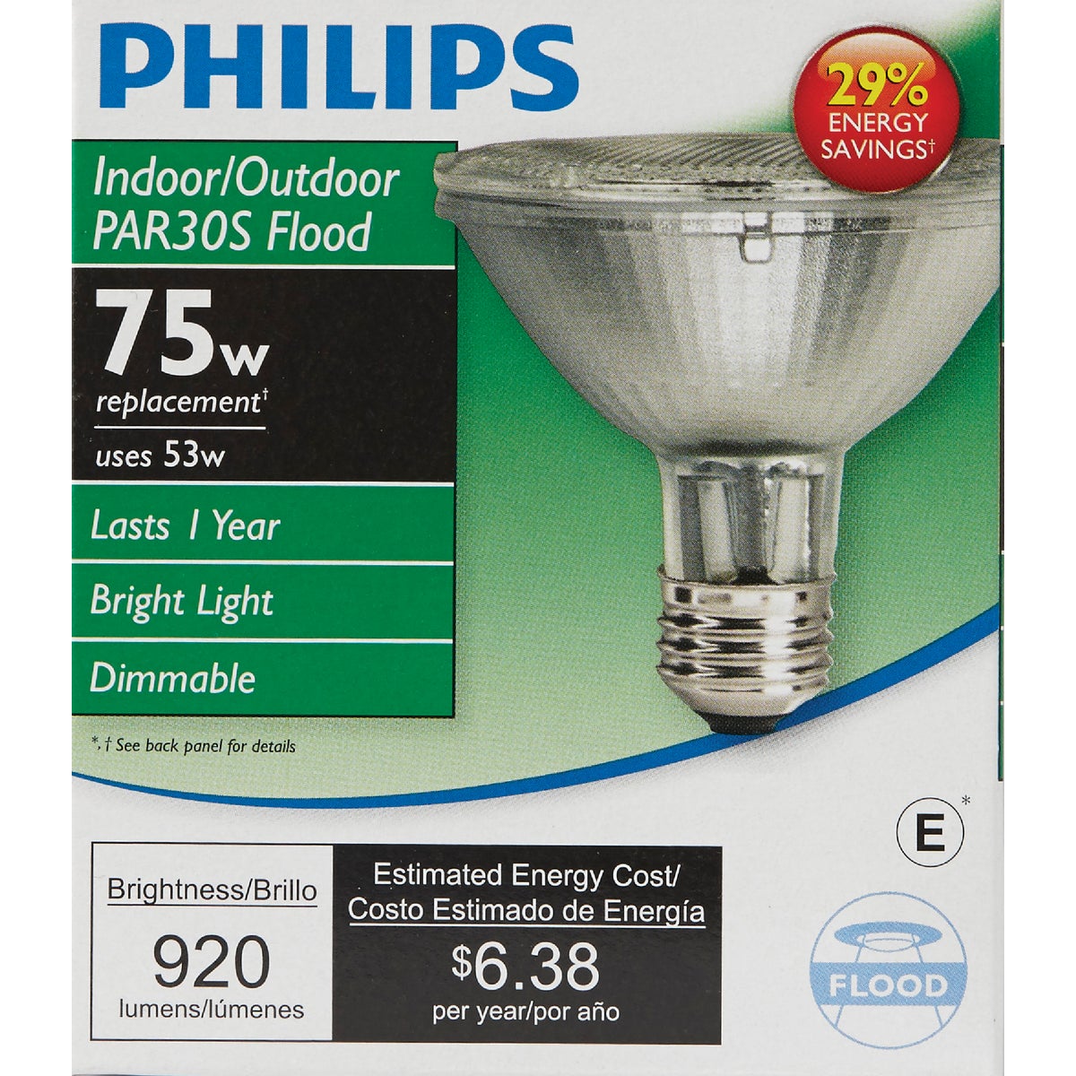 Philips EcoVantage 75W Equivalent Medium Base PAR30S Short Neck Halogen Floodlight Light Bulb