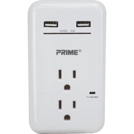 Prime Wire & Cable 2 Power & 2 USB White Wall Charger