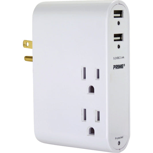 Prime Wire & Cable 3 Power & 2 USB Slim Style White Wall USB Charger