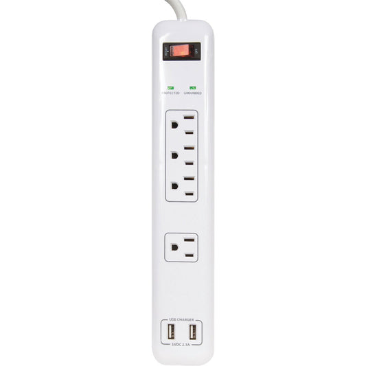 Prime Wire & Cable 4-Outlet 1200J White Surge Protector Strip with USB Charger & 4 Ft. Cord