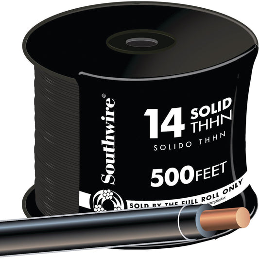 Southwire 500 Ft. 14 AWG Solid Black THHN Electrical Wire