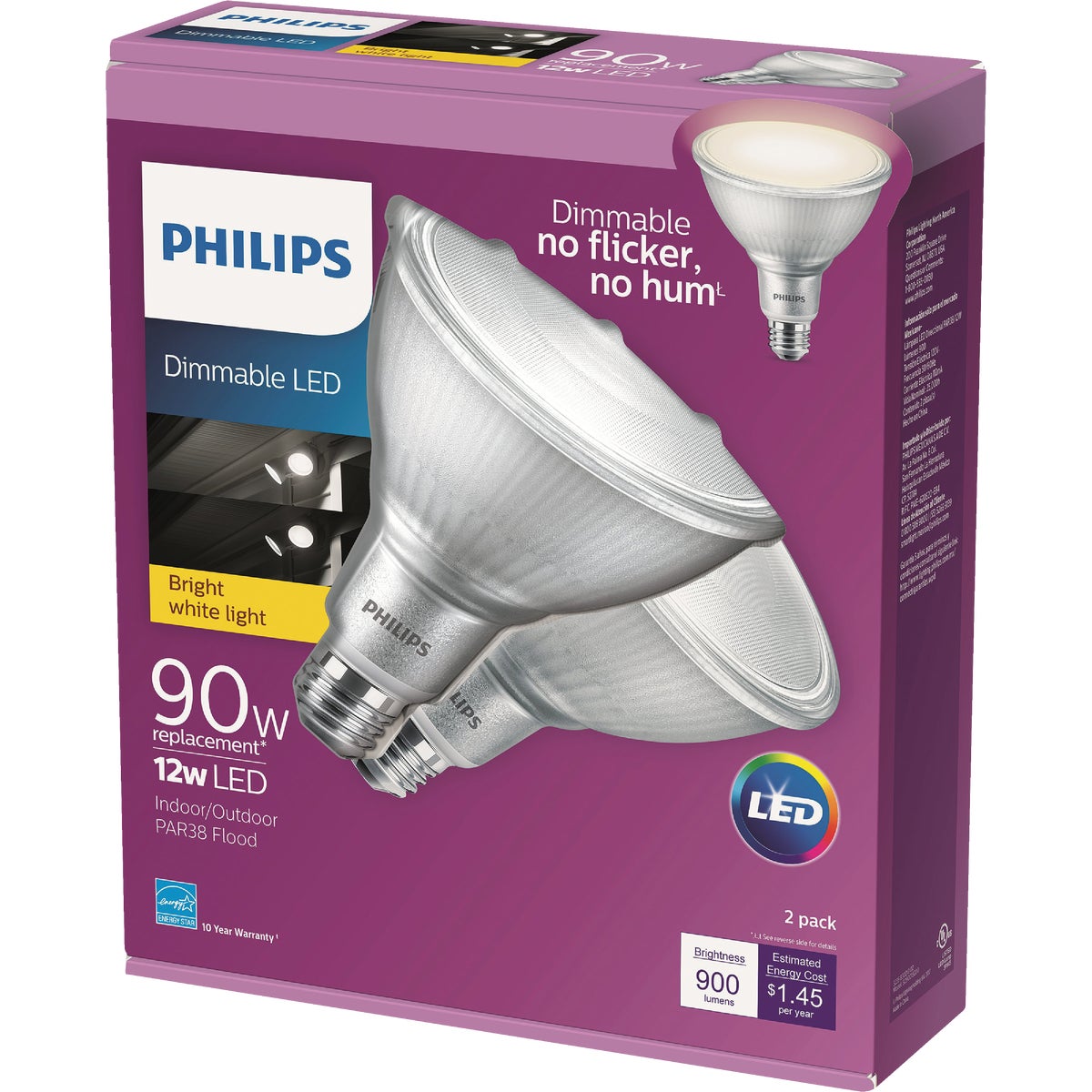 Philips 90W Equivalent Bright White PAR38 Medium Dimmable LED Floodlight Light Bulb (2-Pack)