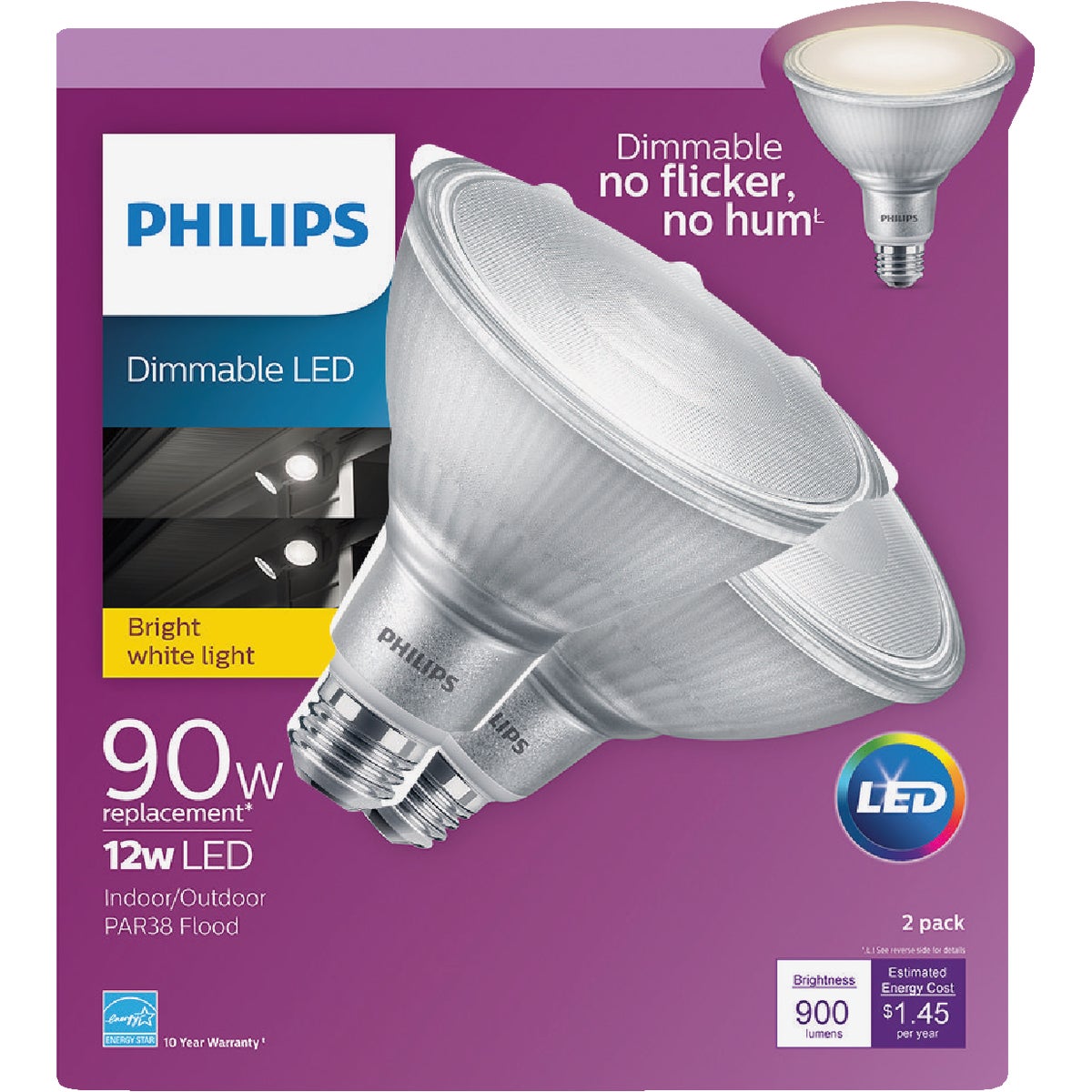 Philips 90W Equivalent Bright White PAR38 Medium Dimmable LED Floodlight Light Bulb (2-Pack)