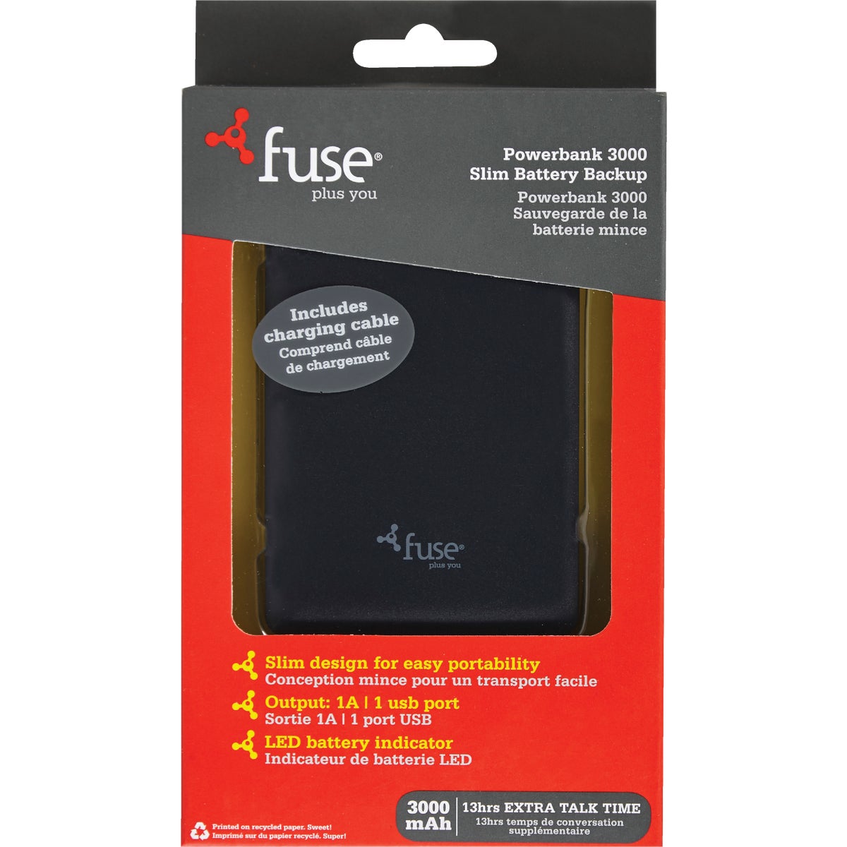 Fuse 3000mAh USB Black Power Bank