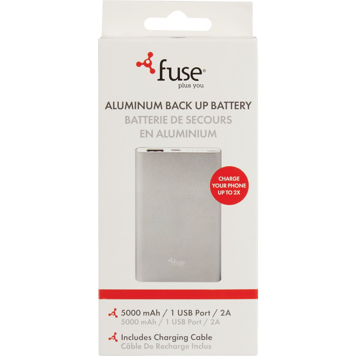 Fuse 5000mAh Dual USB Silver Power Bank