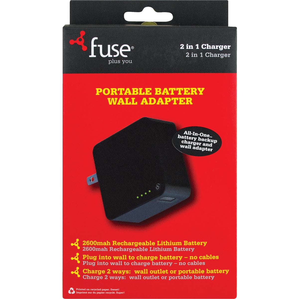 Fuse Black Battery Backup & Wall USB Charger