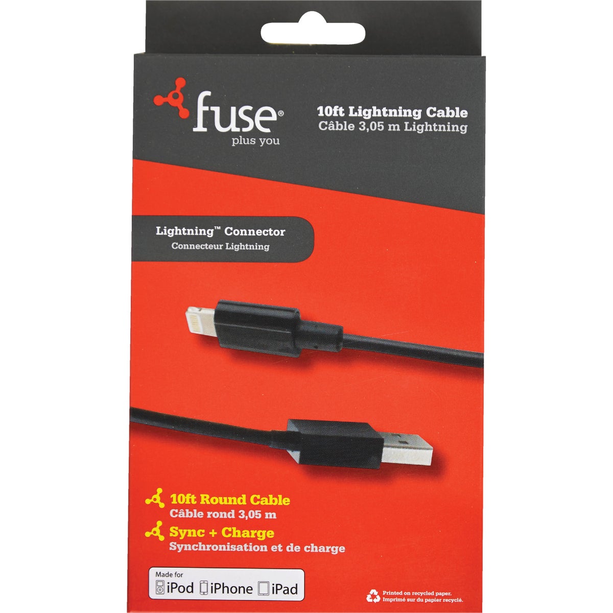 Fuse 10 Ft. Black Lightning USB Charging & Sync Cable