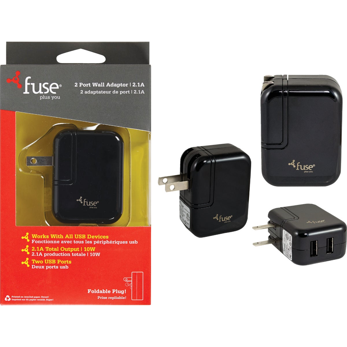 Fuse 2-Port Black Wall USB Charger