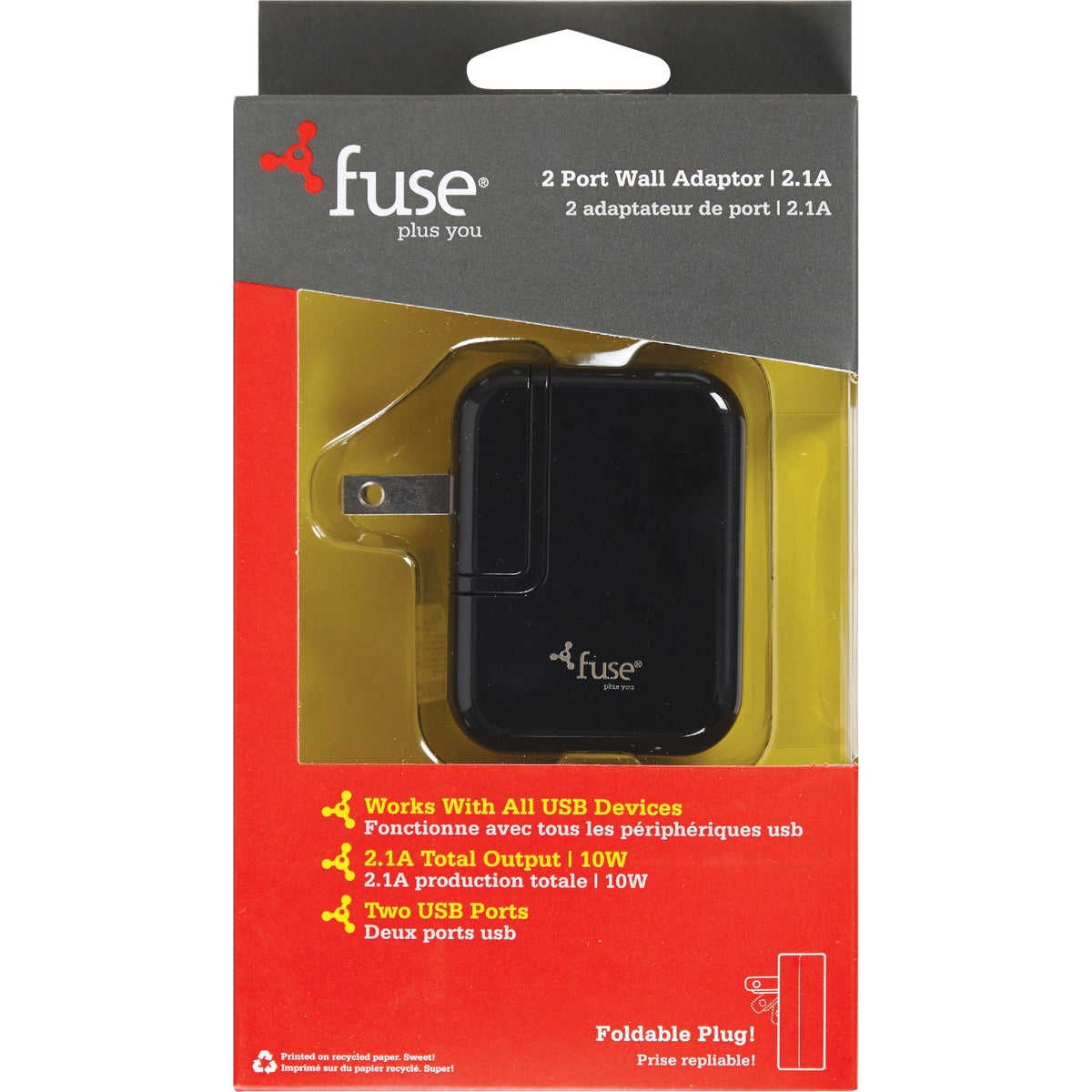 Fuse 2-Port Black Wall USB Charger