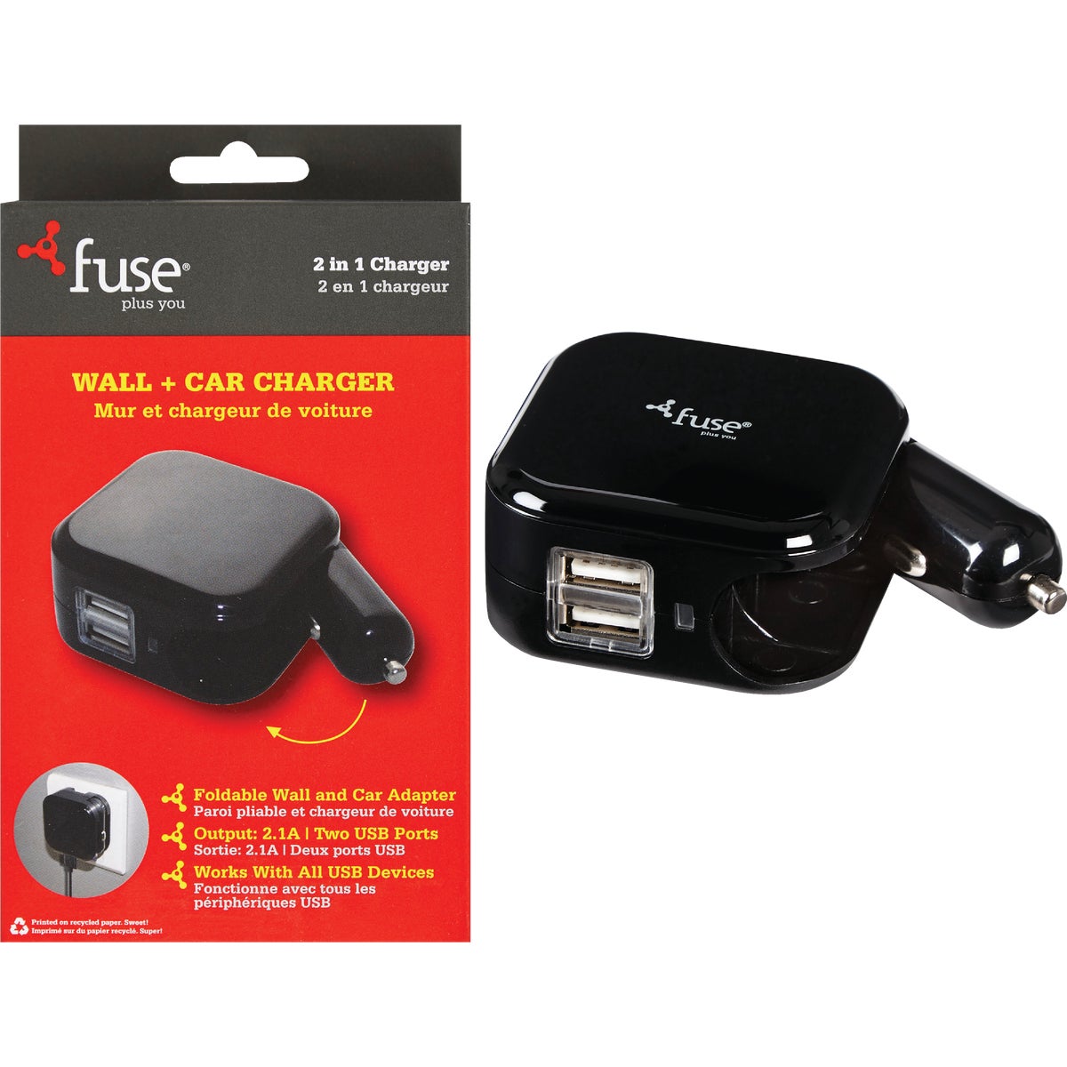 Fuse Car & Wall Dual USB Black Charger