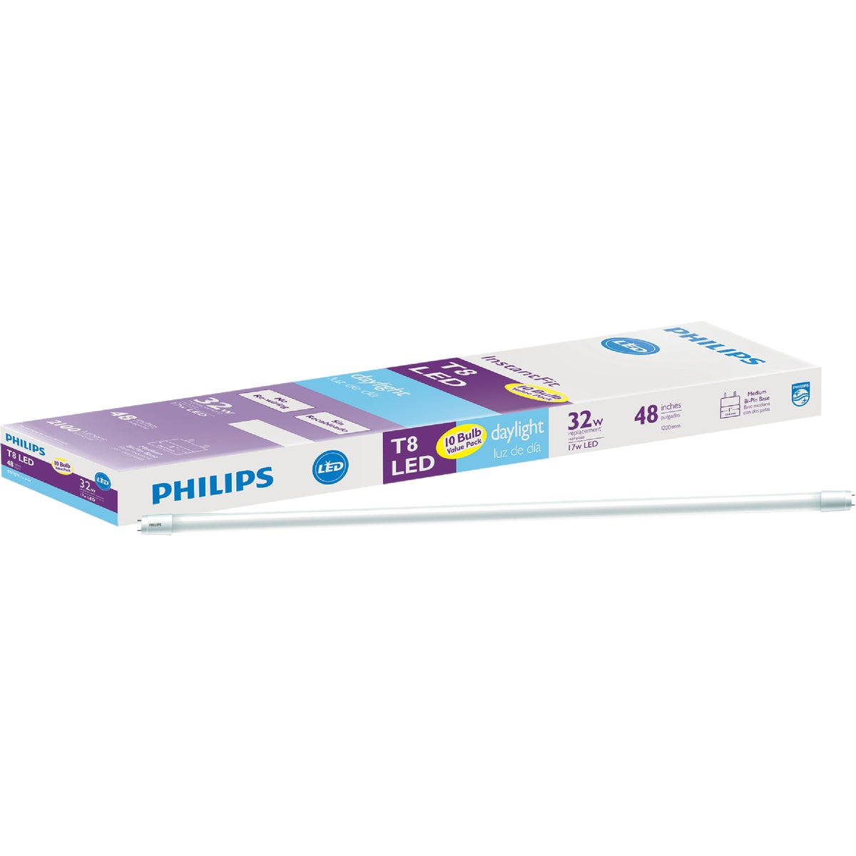 Philips InstantFit 32W Equivalent 48 In. Daylight T8 Bi-Pin LED Tube Light Bulb