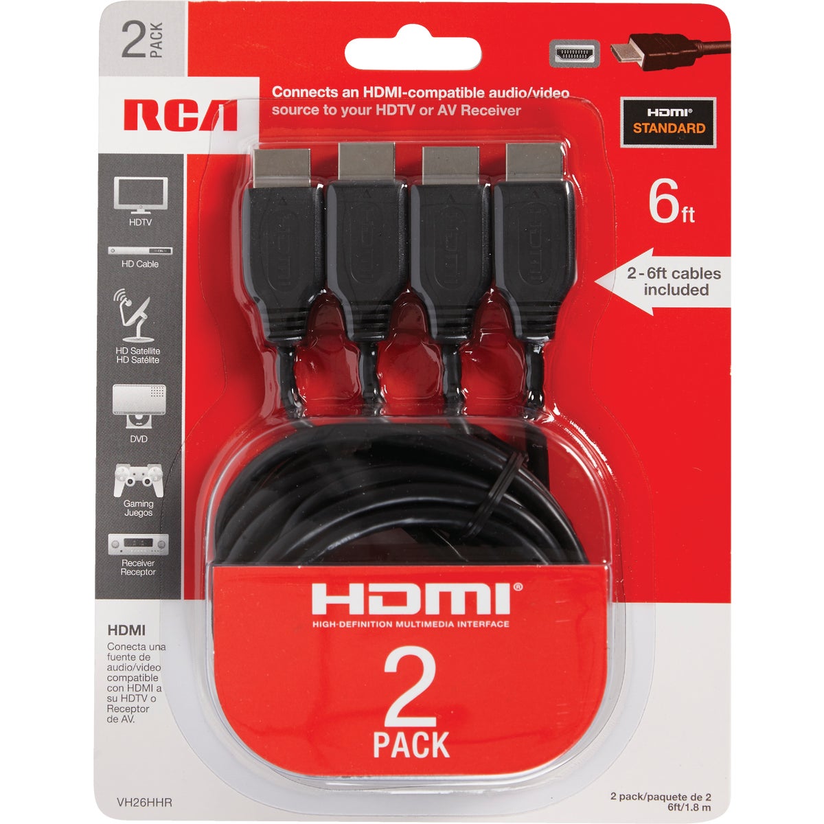 RCA 6 Ft. Black Standard HDMI Cable (2-Pack)