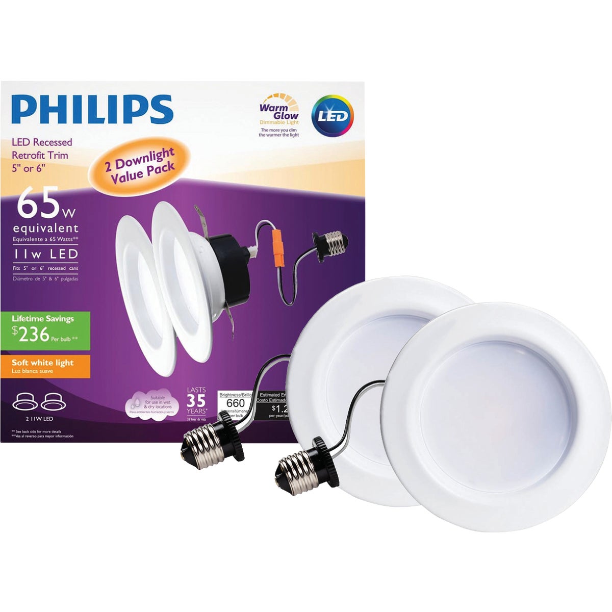 Philips Warm Glow 5 In. or 6 In. Retrofit IC/Non-IC Rated White LED Recessed Light Kit (2-Pack)