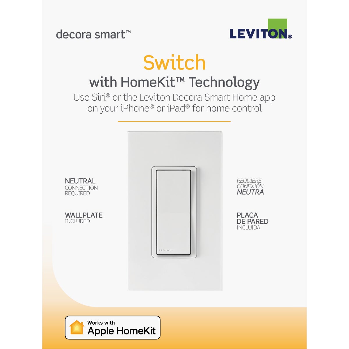 Leviton Decora Smart 15A 120V/277V Rocker Switch with HomeKit Technology