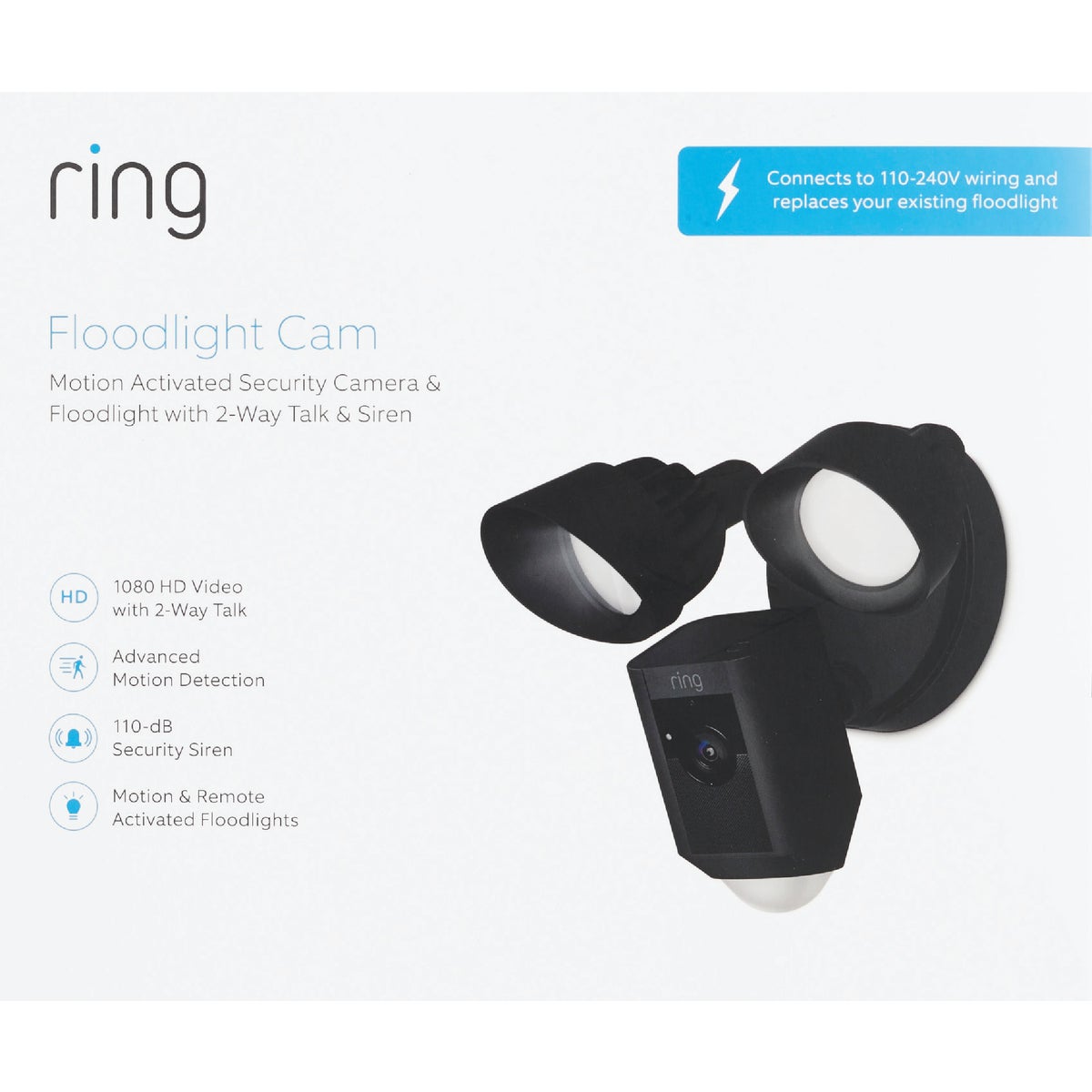 Ring Hardwired Outdoor Black Security Camera with Floodlight