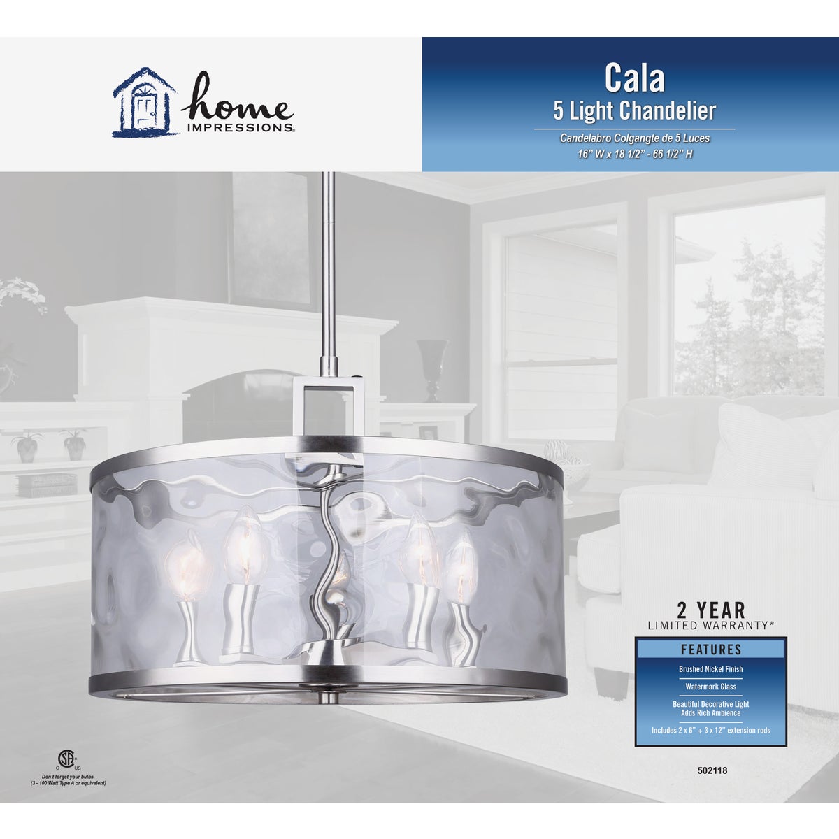 Home Impressions Cala 5-Bulb Brushed Nickel Incandescent Pendant Light Fixture