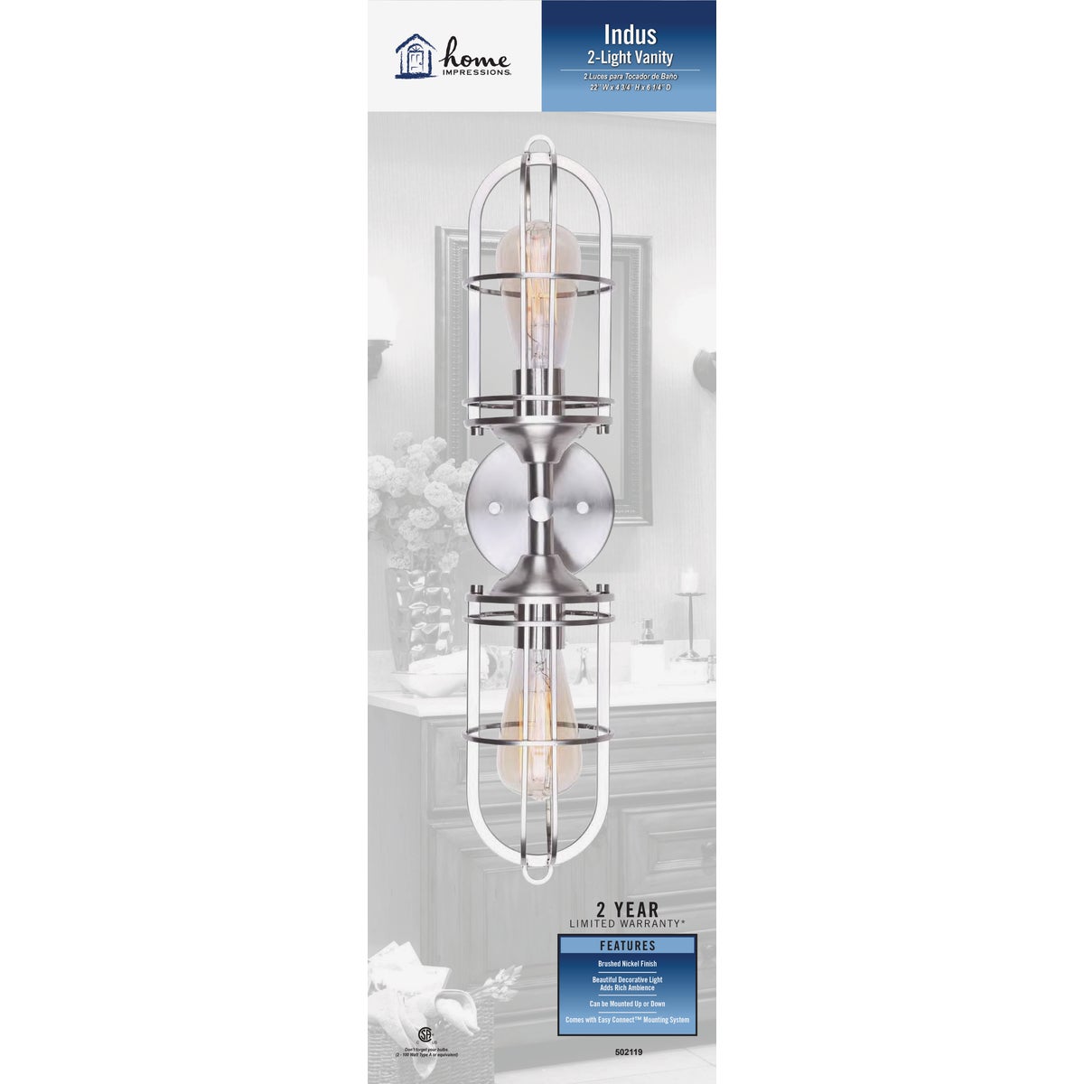 Home Impressions Indus 2-Bulb Brushed Nickel Wall Light Fixture