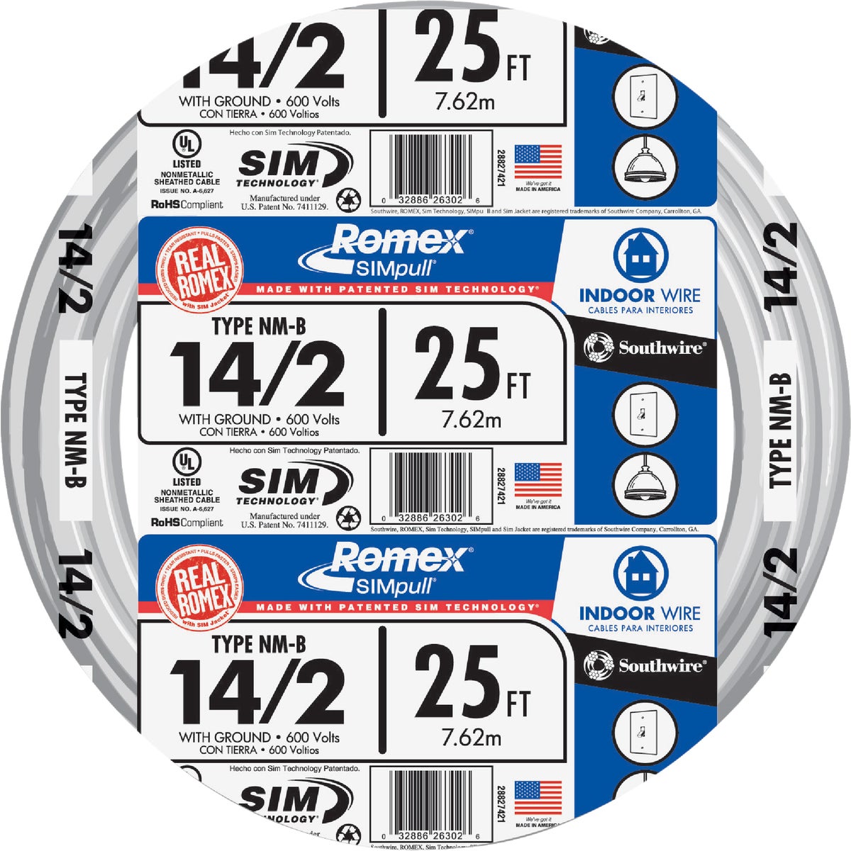 Romex 25 Ft. 14-2 Solid White NMW/G Electrical Wire