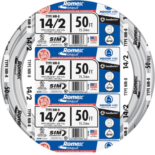 Romex 50 Ft. 14-2 Solid White NMW/G Electrical Wire