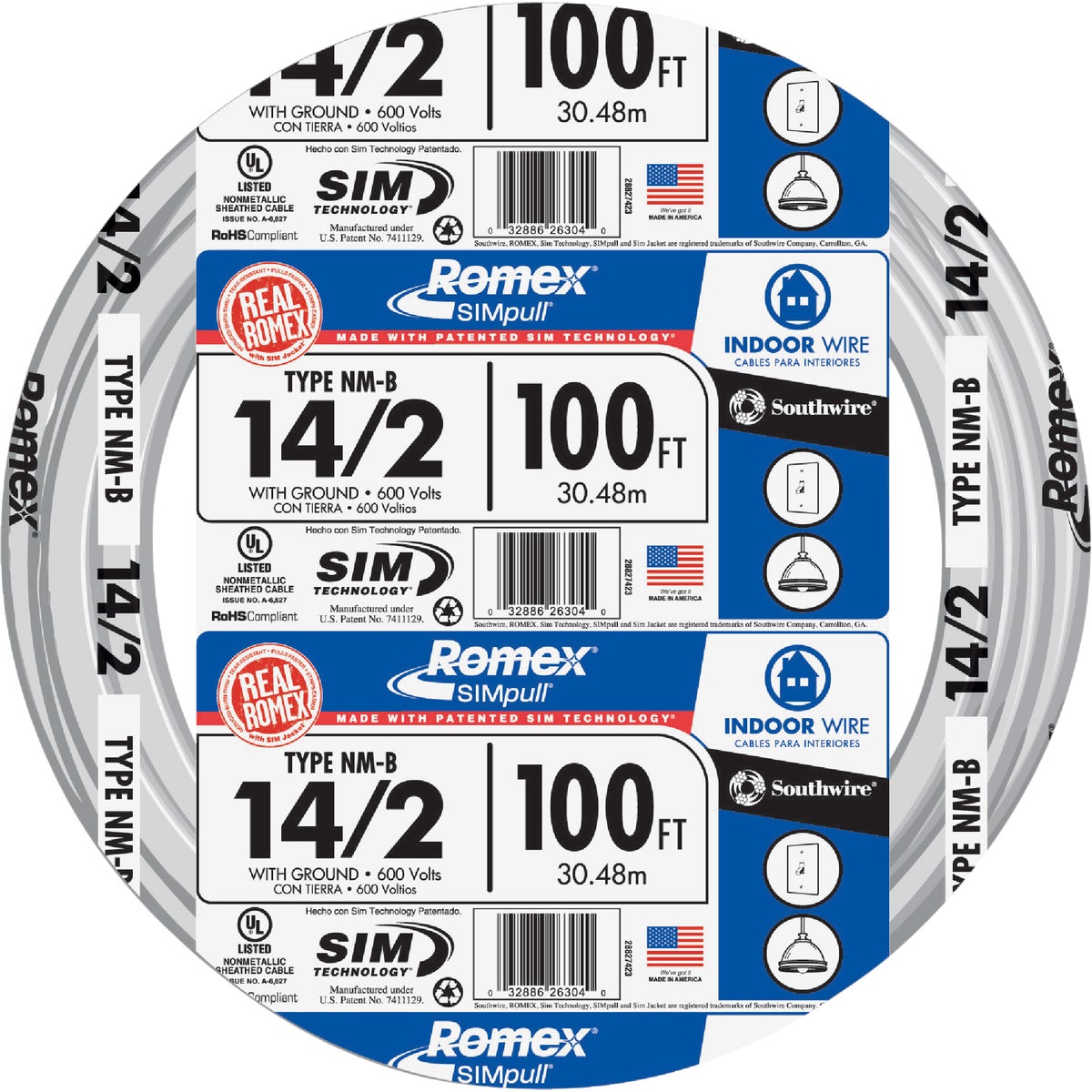 Romex 100 Ft. 14-2 Solid White NMW/G Electrical Wire