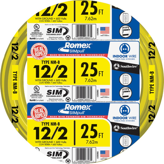 Romex 25 Ft. 12-2 Solid Yellow NMW/G Electrical Wire