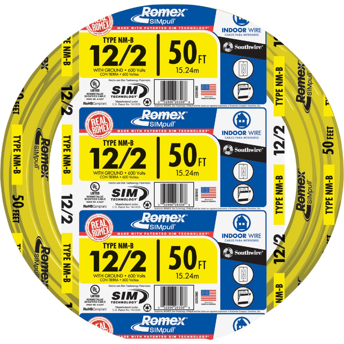 Romex 50 Ft. 12-2 Solid Yellow NMW/G Electrical Wire