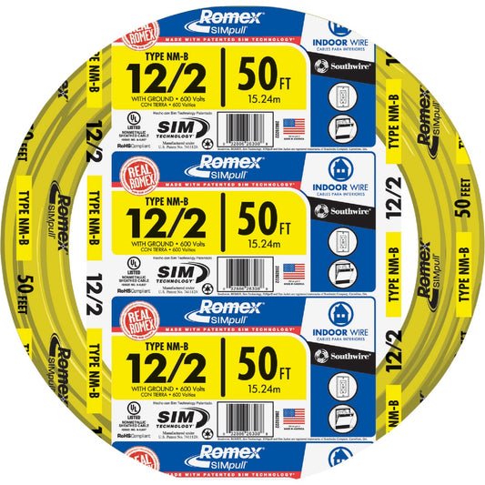 Romex 50 Ft. 12-2 Solid Yellow NMW/G Electrical Wire