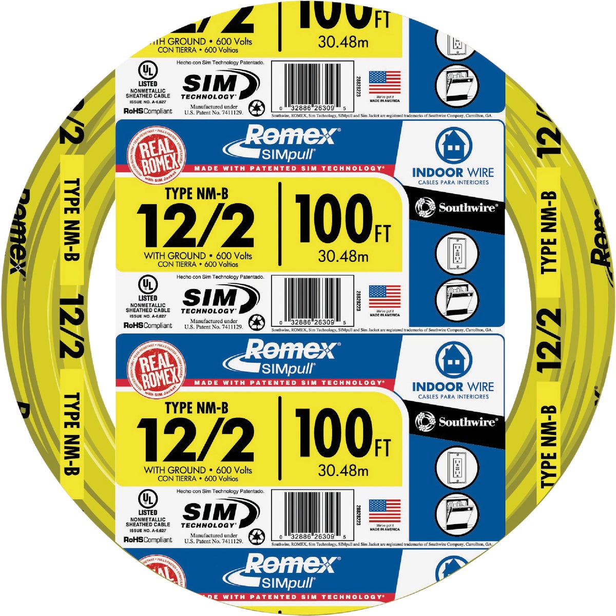 Romex 100 Ft. 12-2 Solid Yellow NMW/G Electrical Wire