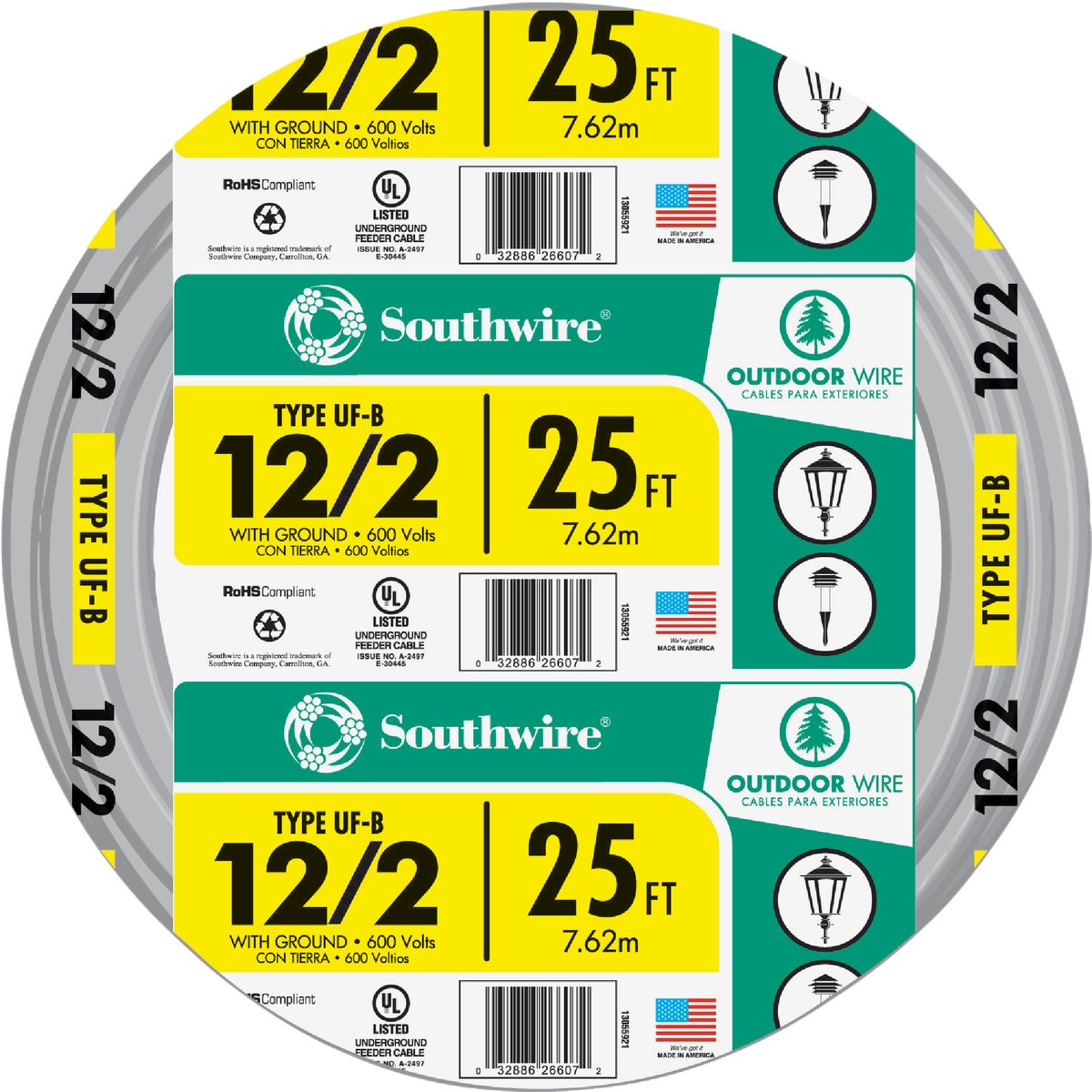 Southwire 25 Ft. 12 AWG 2-Conductor UFW/G Electrical Wire