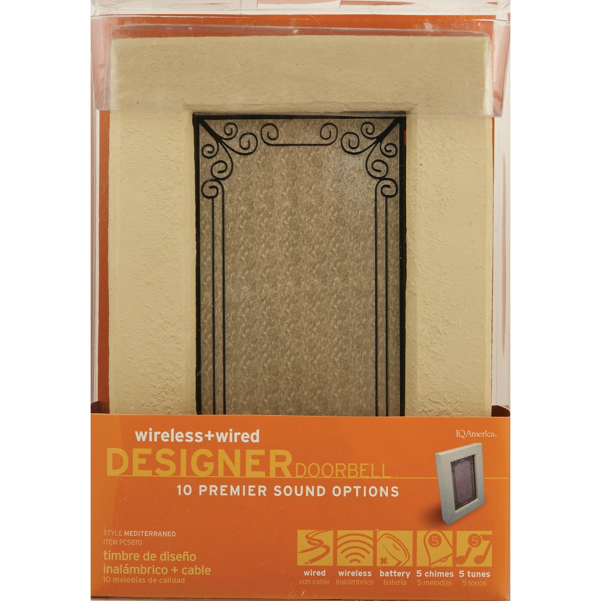 IQ America Designer Series Wired/Wireless Beige & Gray Door Chime with Mediterranean Cover