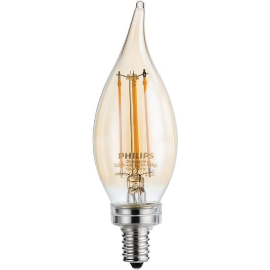 Philips Vintage Edison 40W Equivalent Soft White Amber Coated Bent Tip B11 Candelabra LED Decorative Light Bulb