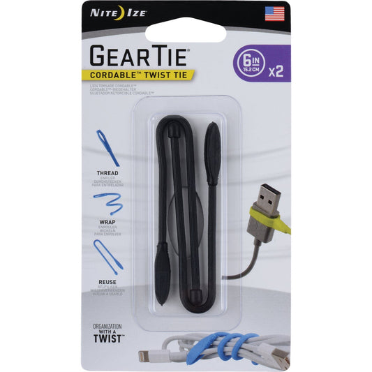 Nite Ize Gear Tie Cordable 6 In. Black Rubber Twist Tie (2-Pack)