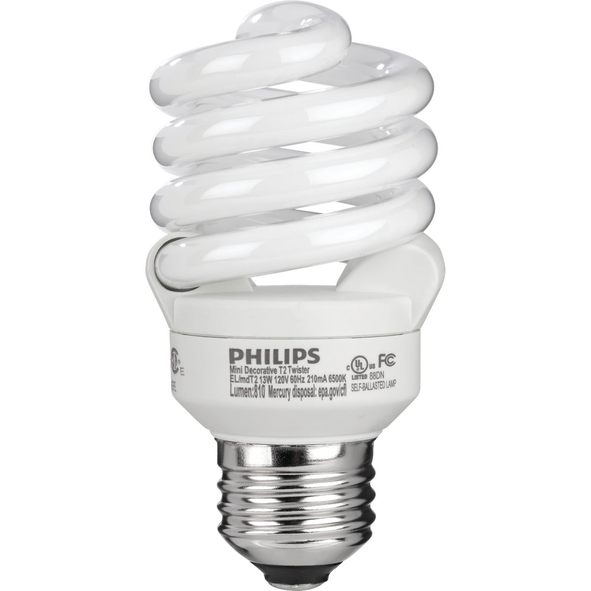 Philips Energy Saver 60W Equivalent Bright White Medium Base T2 Spiral CFL Light Bulb