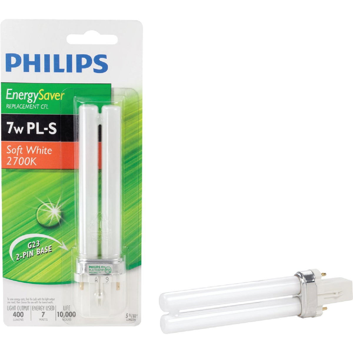 Philips Energy Saver 25W Equivalent Soft White G23 Base PL-S CFL Light Bulb