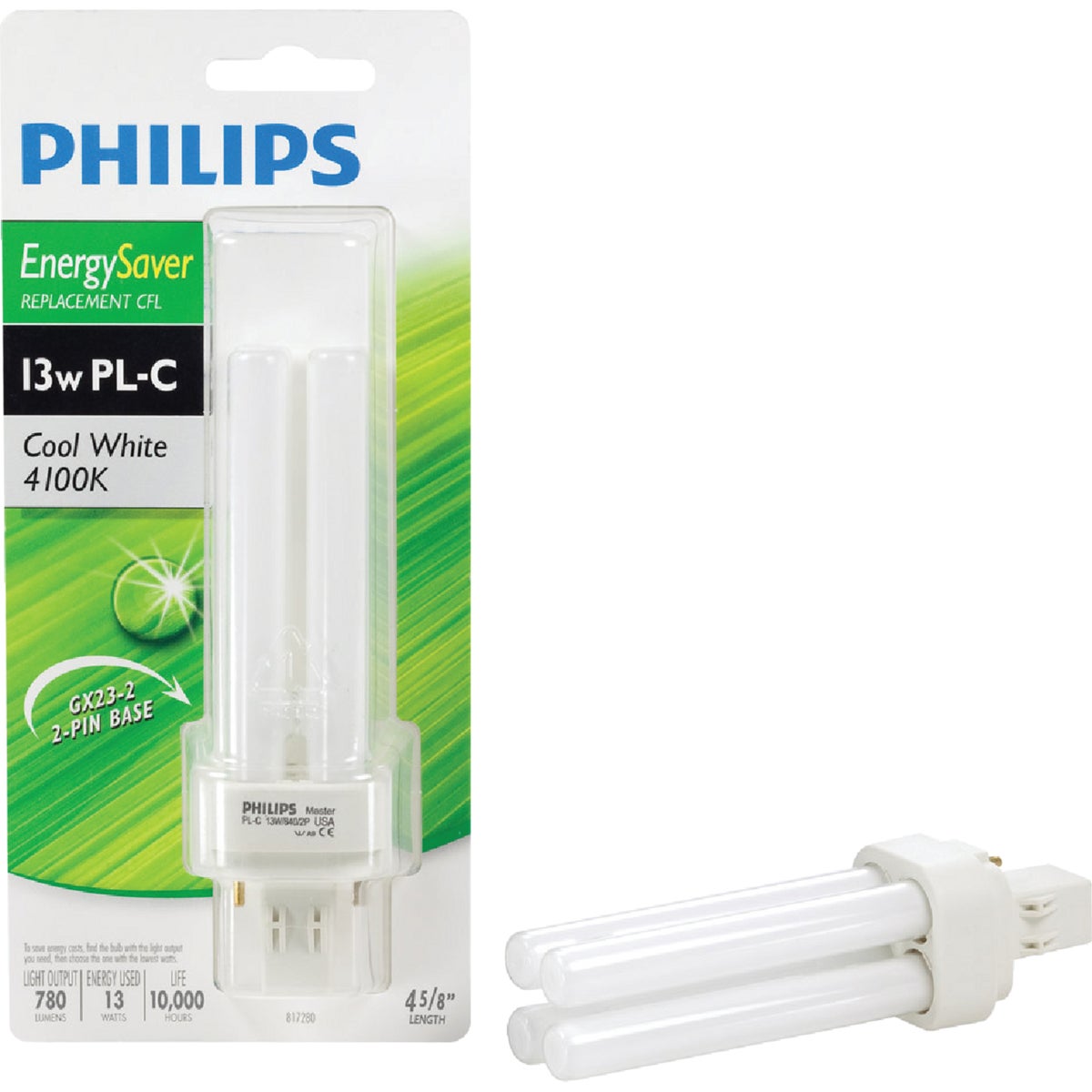 Philips Energy Saver 60W Equivalent Cool White GX23 Base PL-C CFL Light Bulb