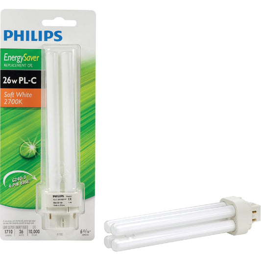 Philips Energy Saver 100W Equivalent Soft White PL-C G24Q-3 CFL Light Bulb