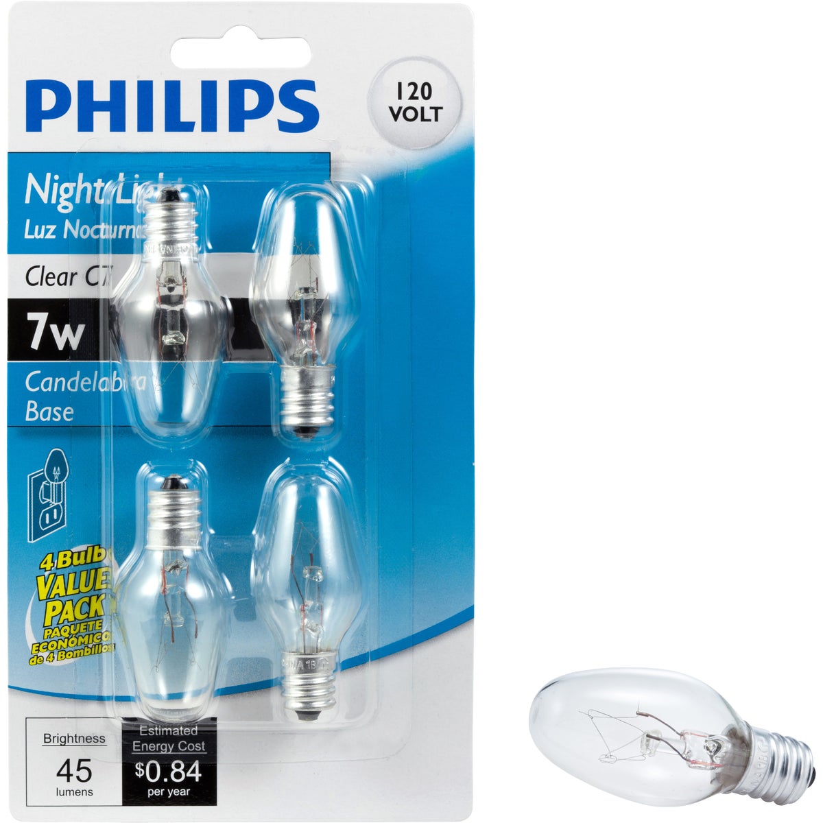 Philips 7W Clear Candelabra C7 Incandescent Night Light Bulb (4-Pack)