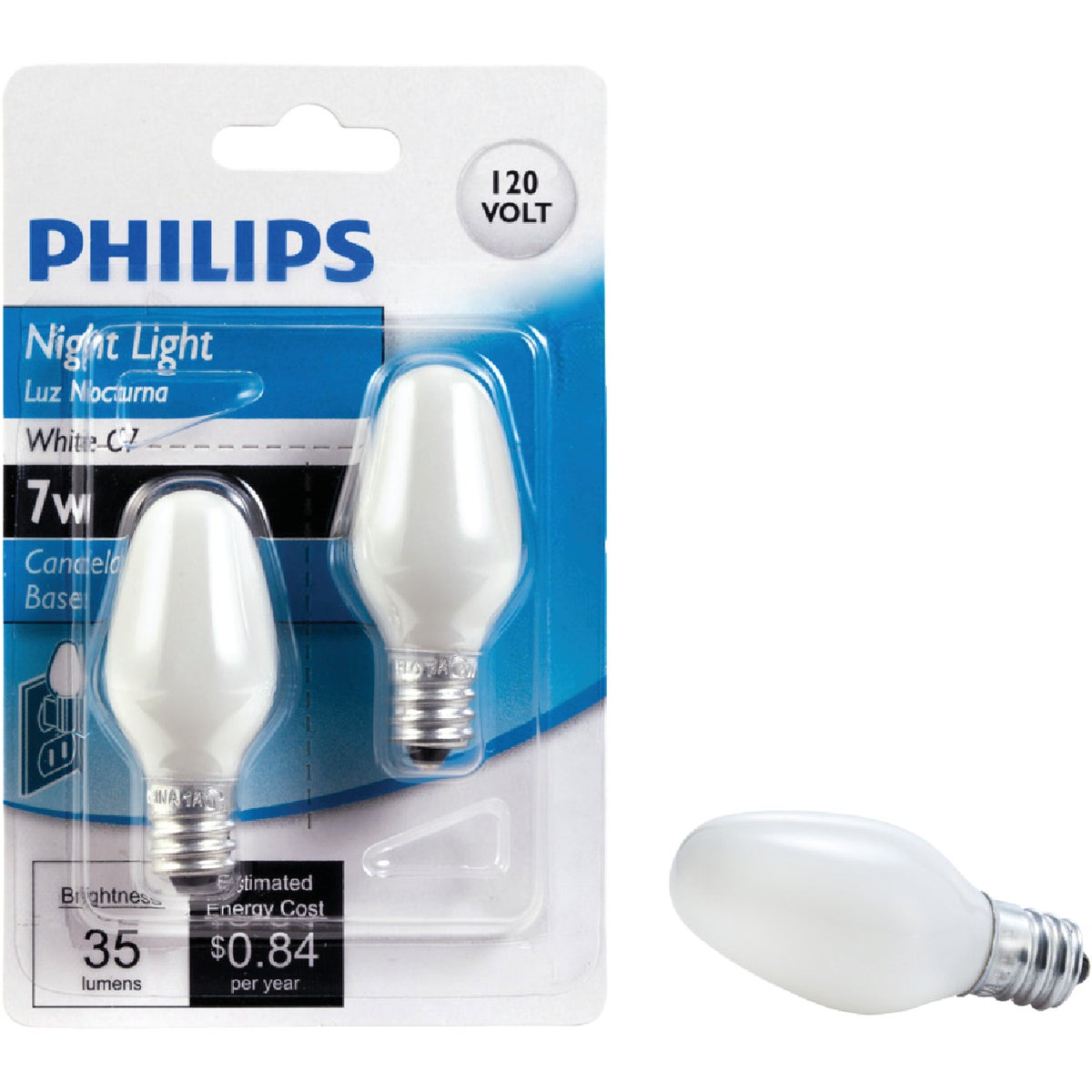 Philips 7W Frosted Candelabra C7 Incandescent Night Light Bulb (2-Pack)