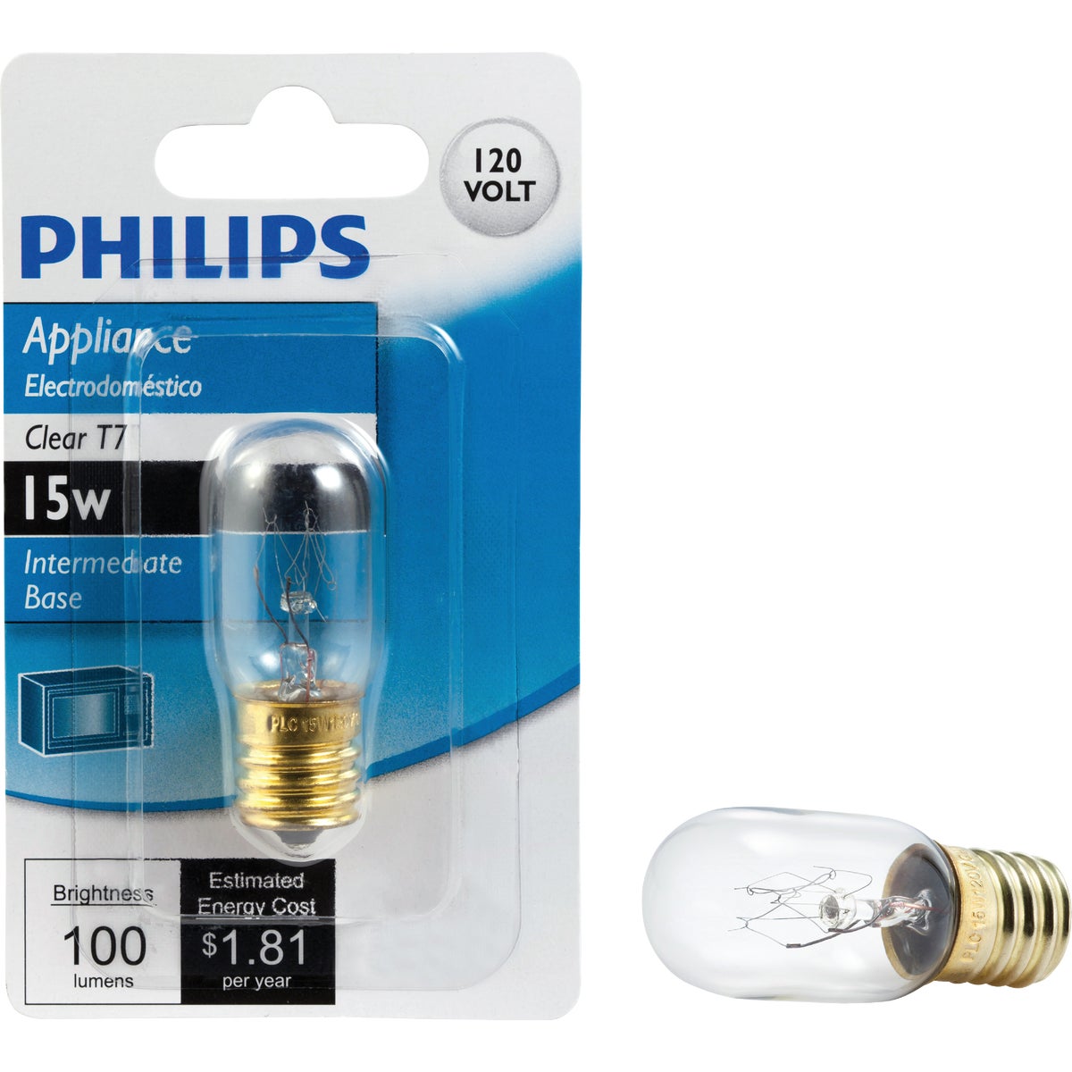 Philips 15W Clear Intermediate Base T7 Incandescent Appliance Light Bulb