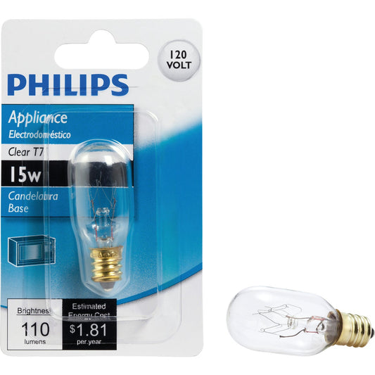 Philips 15W Clear Candelabra Base T7 Incandescent Appliance Light Bulb